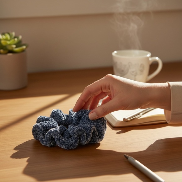 Chic Blue & White Hair Scrunchie - Picture 2 of 6